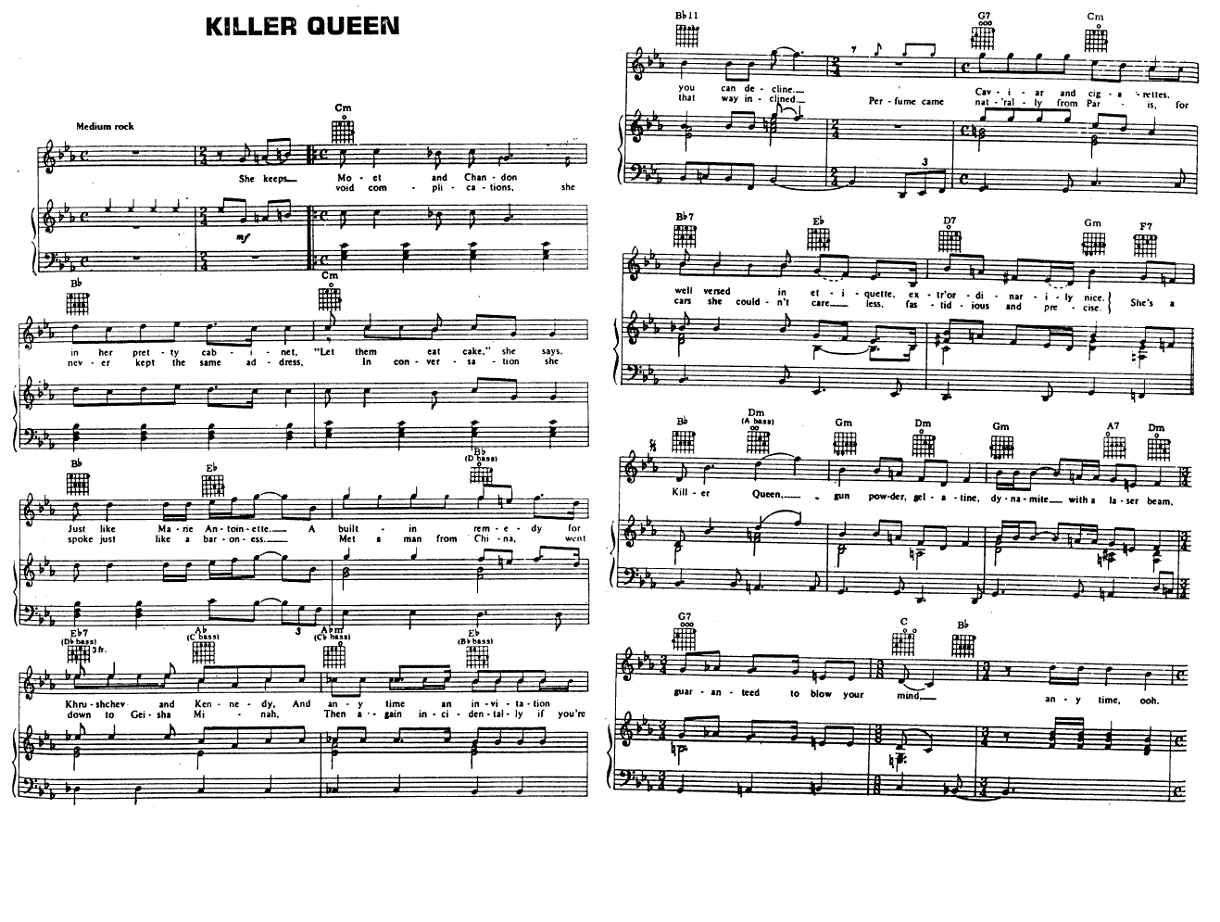 I wanna queen. Killer Queen Ноты для фортепиано. Queen Killer Queen Ноты для фортепиано. Квин на пианино Ноты. Группа Квин Ноты для фортепиано.