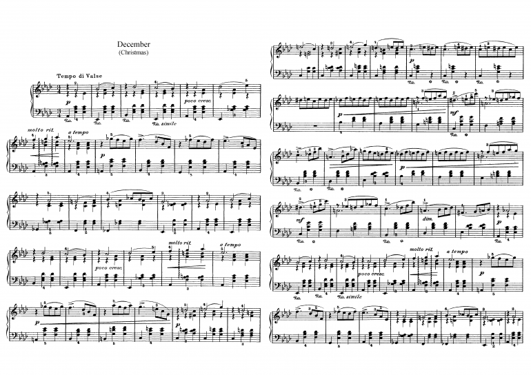 Ноты пьесы Декабрь из цикла "Времена года" П.И. Чайковского