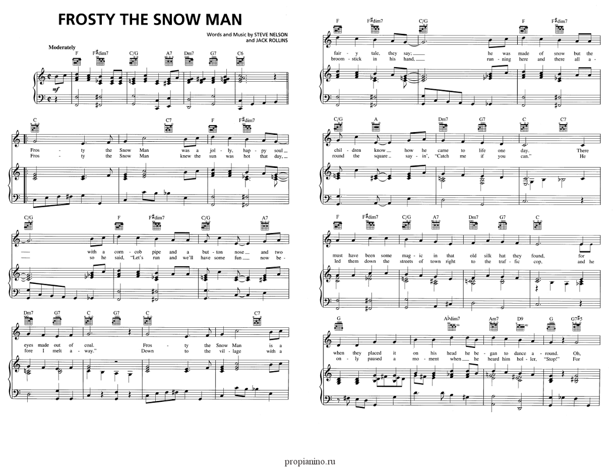 стр.1. стр.2. Ноты к композиции "Frosty The Snow Man". 