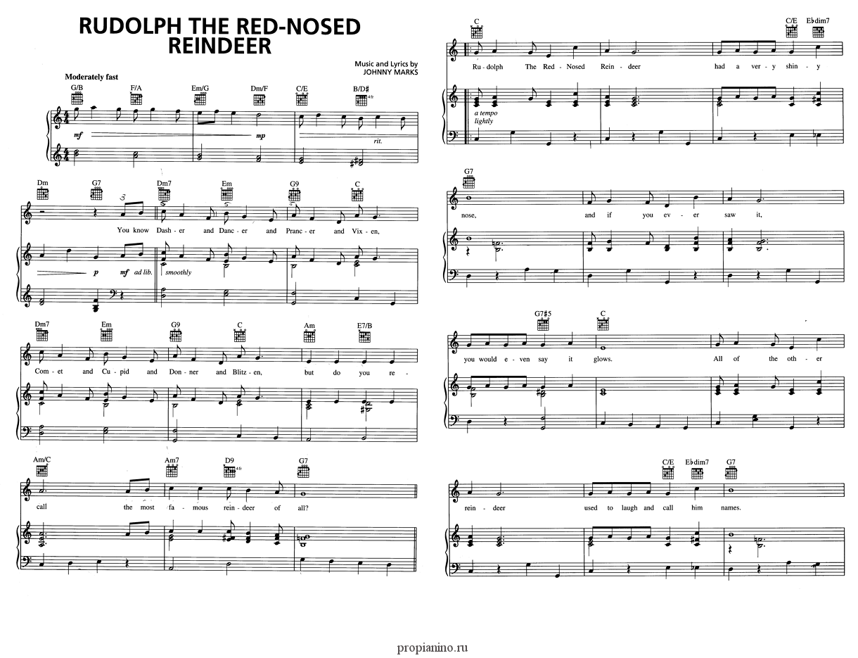 Ноты к композиции "Rudolph The Red-Nosed Raindeer". стр.1. стр.2....