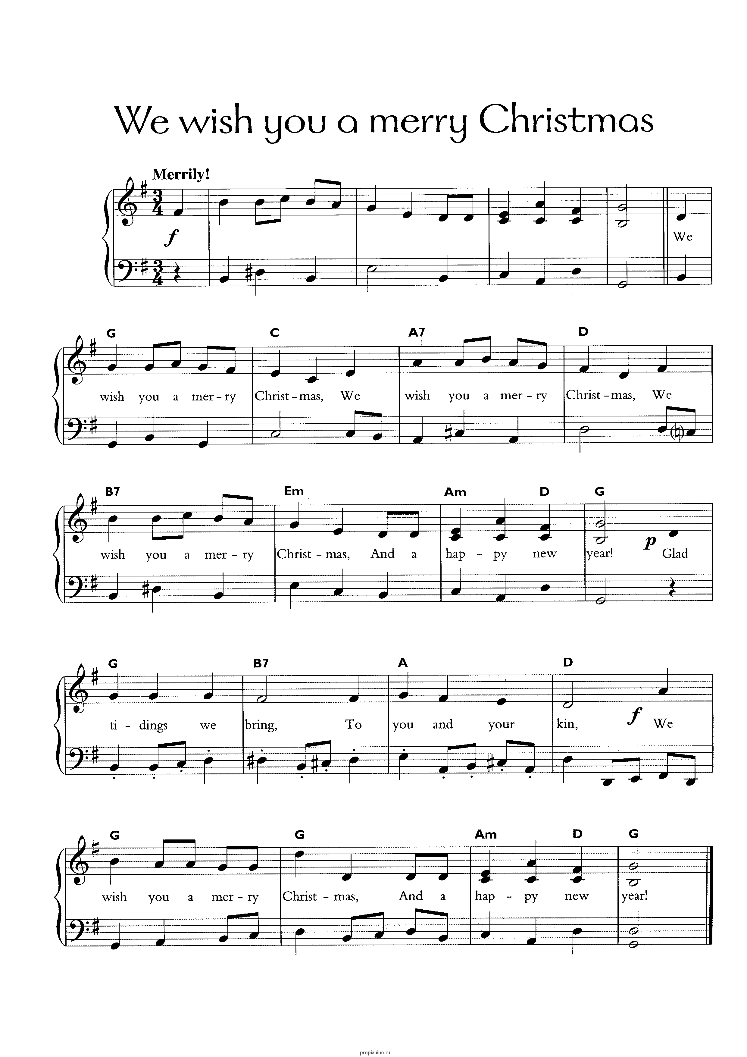 We wish you a merry christmas sheet music with note letters